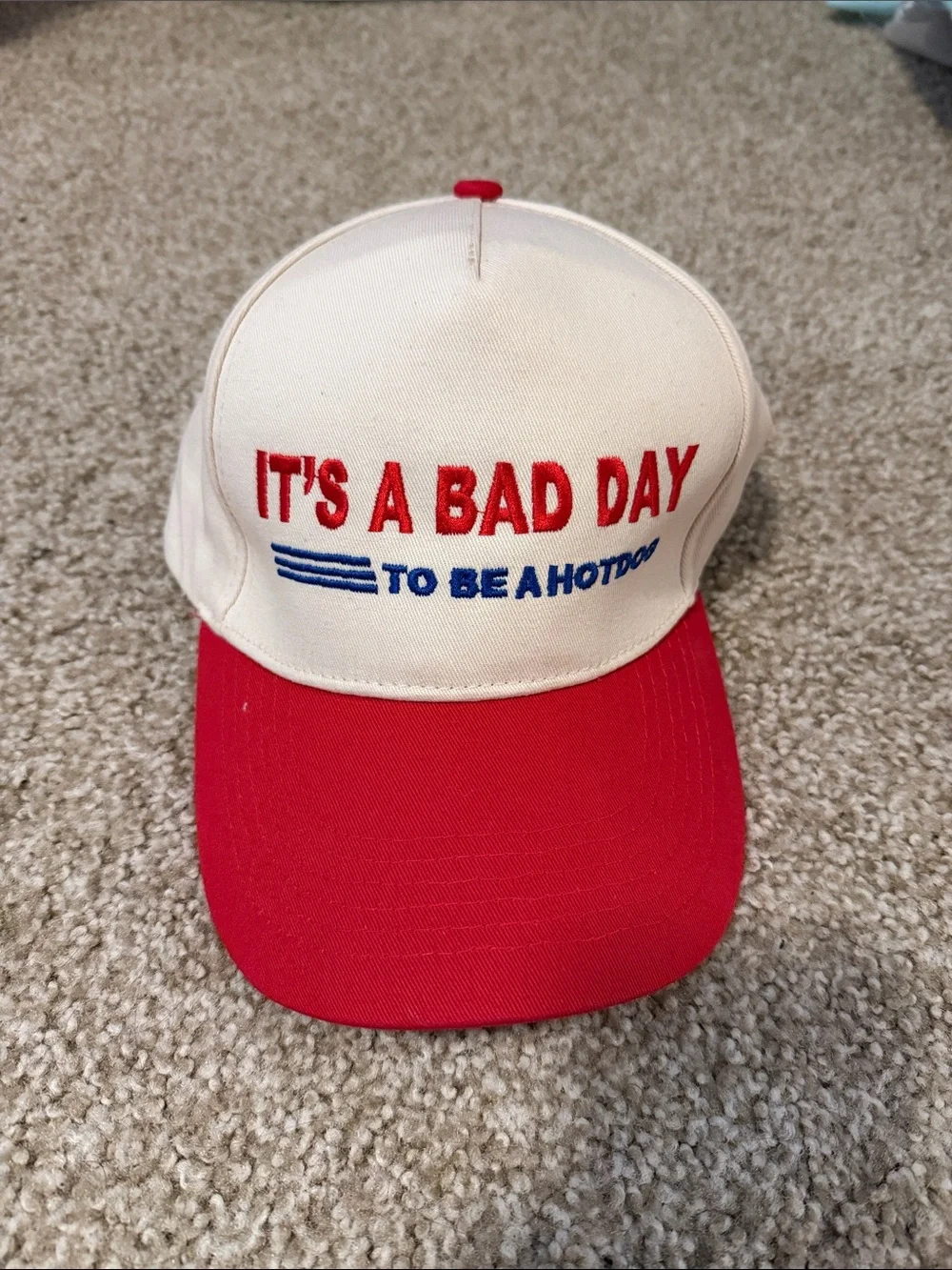 Red and White 'It's A Bad Day To Be A Hotdog' Cap